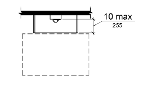 The maximum distance from the face of the telephone to the edge of the telephone enclosure is 10 inches (255 mm).  Clear floor space for a parallel approach is located in front of the enclosure.